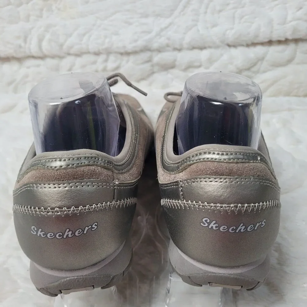 Skechers Lace Up Comfort Sneakers 22018 Leather Low Top Rhinestones Taupe 10 - Picture 9 of 12